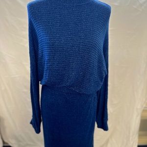 Anthropologie, never worn, cozy turtle neck dress, size M, blue with texture